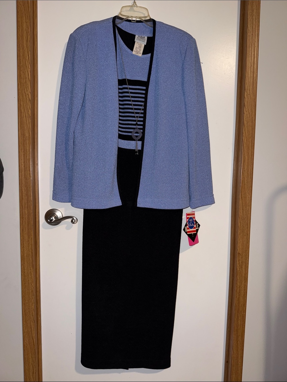 R&M Richards Periwinkle Dress with Black Trim